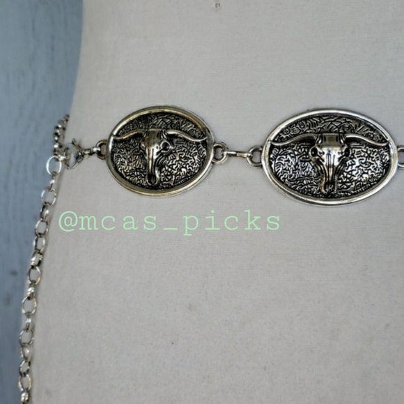 Bull Concho Belt Chain Belt Western Belt Cowgirl Belt Rodeo Belt Steer Belt - Picture 7 of 16